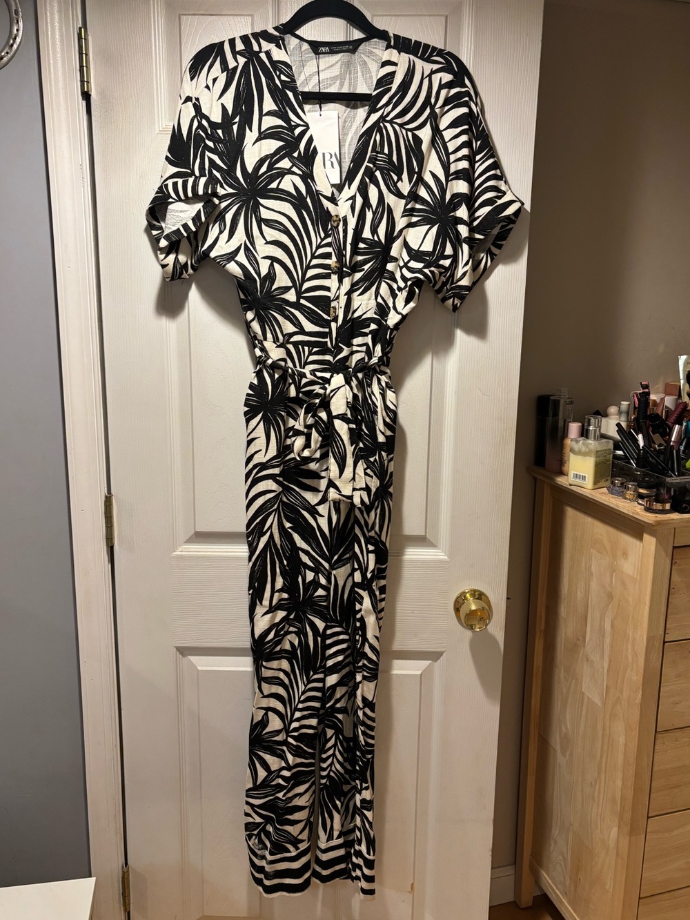 ZARA Black & White Tropical-Print Maxi romper
